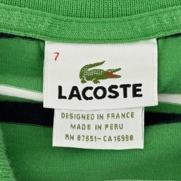 Lacoste Men Green White Black Striped Short Sleeve Polo Shirt‎ Size 7 - Picture 4 of 8
